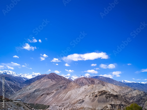 Beautiful view of the Spiti Valley with blue sky and clouds