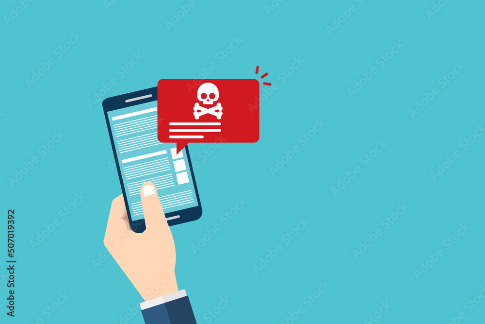 Malware , virus attack warning alert online on mobile cell phone, internet security threat. Malware , virus attack warning alert online on mobile cell phone, internet security threat.