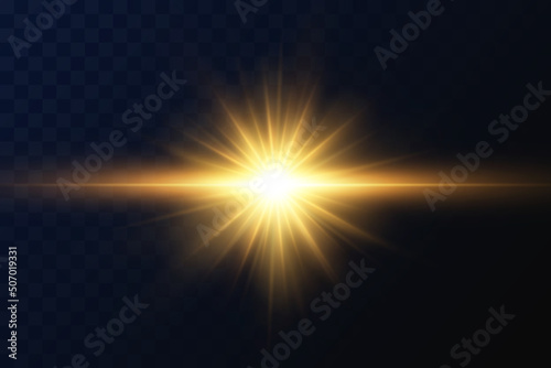 Shining golden stars. Light effects, glare, glitter, explosion, golden light. Vector illustration.