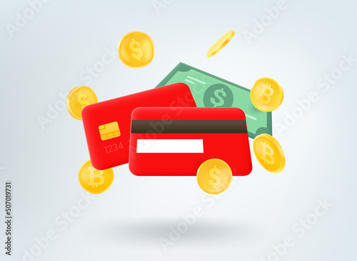 Cash and digital money. 3d vector illustration