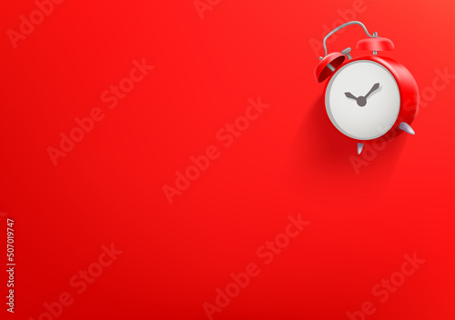 Vector wallpaper with red clock. 3d vector background with copy space