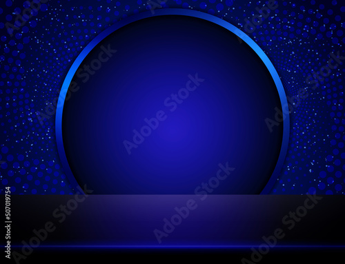 Vector illustration blue dots spiral sparkle wall background with floor