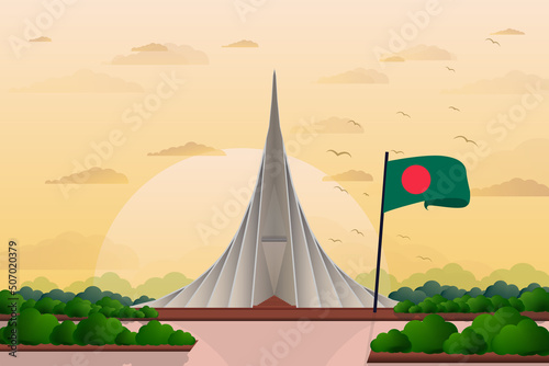 Illustration of National monument of Bangladesh. In Bangla word known as "Jatiyo Sriti Shoudho". Suitable design for 26th March Independence day, 16th December Victory day, 21st February Language day.