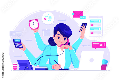 multitasking woman concept illustration background