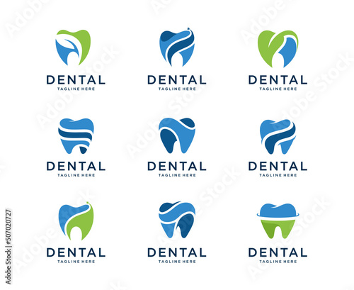 Set of Tooth logo design. Can be used as logo for dental, dentist or stomatology clinic, teeth care and health concept