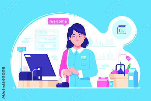 
Supermarket Cashier concept illustration background