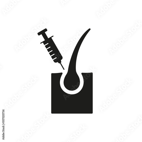 Hair Prp Therapy Silhouette Icon. Mesotherapy for Health Hair Black Pictogram. Injection Therapy Against Baldness and Alopecia Icon. Isolated Vector Illustration
