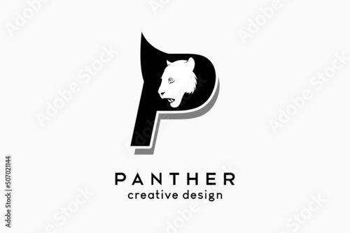 The letter p panther logo design, the letter p icon combines with the panther head in a creative concept