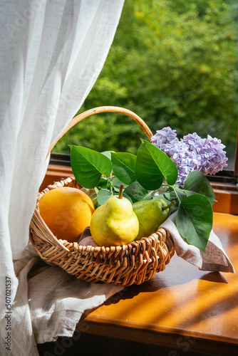still life with a basket of fruits