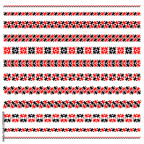 Traditional Ukrainian knitted embroidery art, ethnic border ornament vyshyvanka