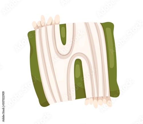 Comfy square cushion with fringe. Decorative soft bicolor pillow design. Bed ...