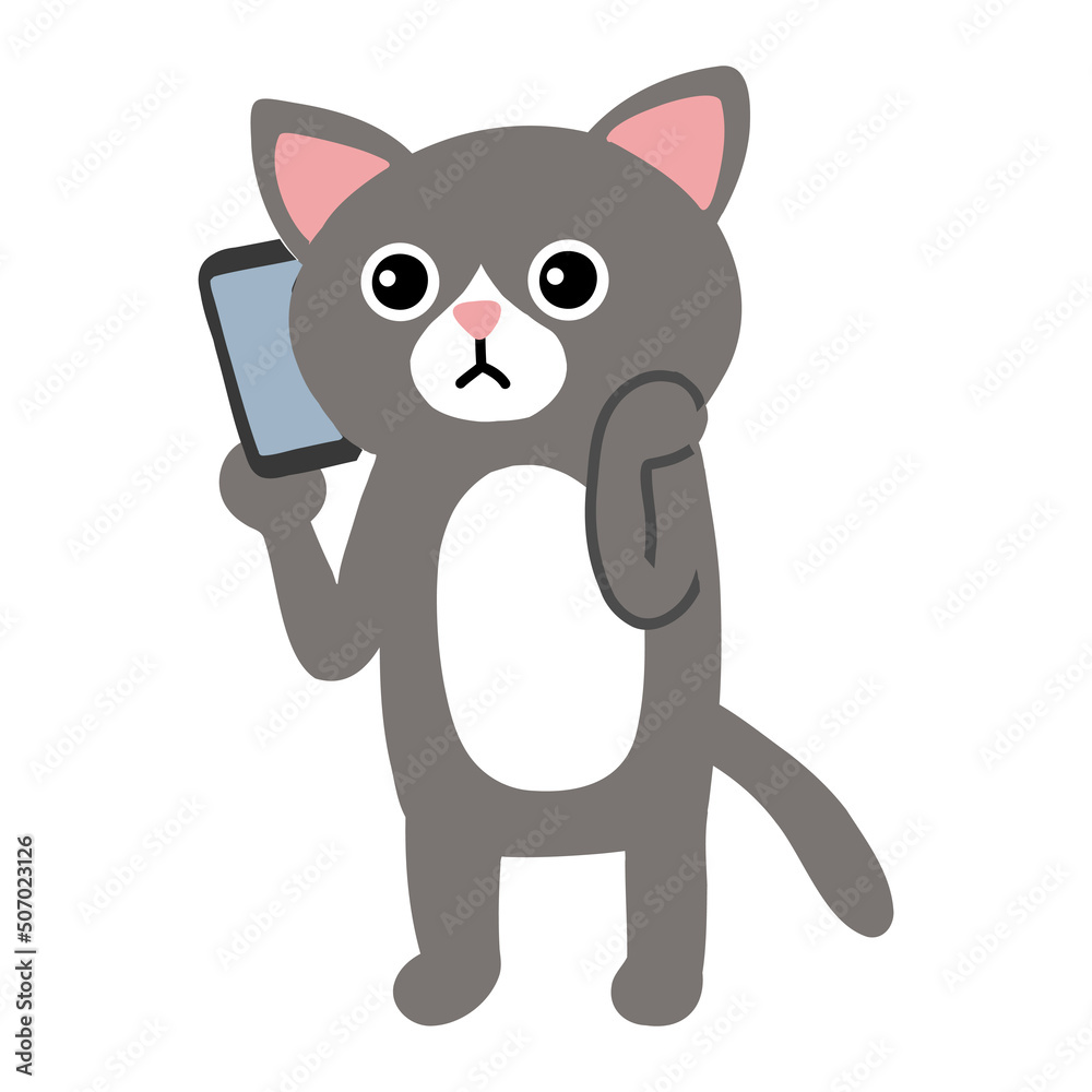スマホで電話をかける猫