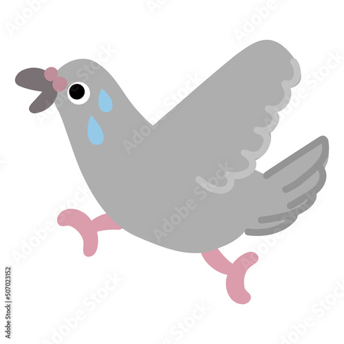 走るハトのイラスト　焦って逃げる