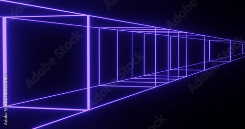 Render with rectangles of glowing purple lines in perspective