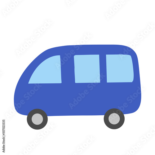 青色のバンのイラスト　車