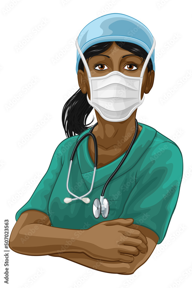 Doctor or Nurse Woman in Medical Scrubs and PPE Doctor or Nurse Woman in Medical Scrubs and PPE