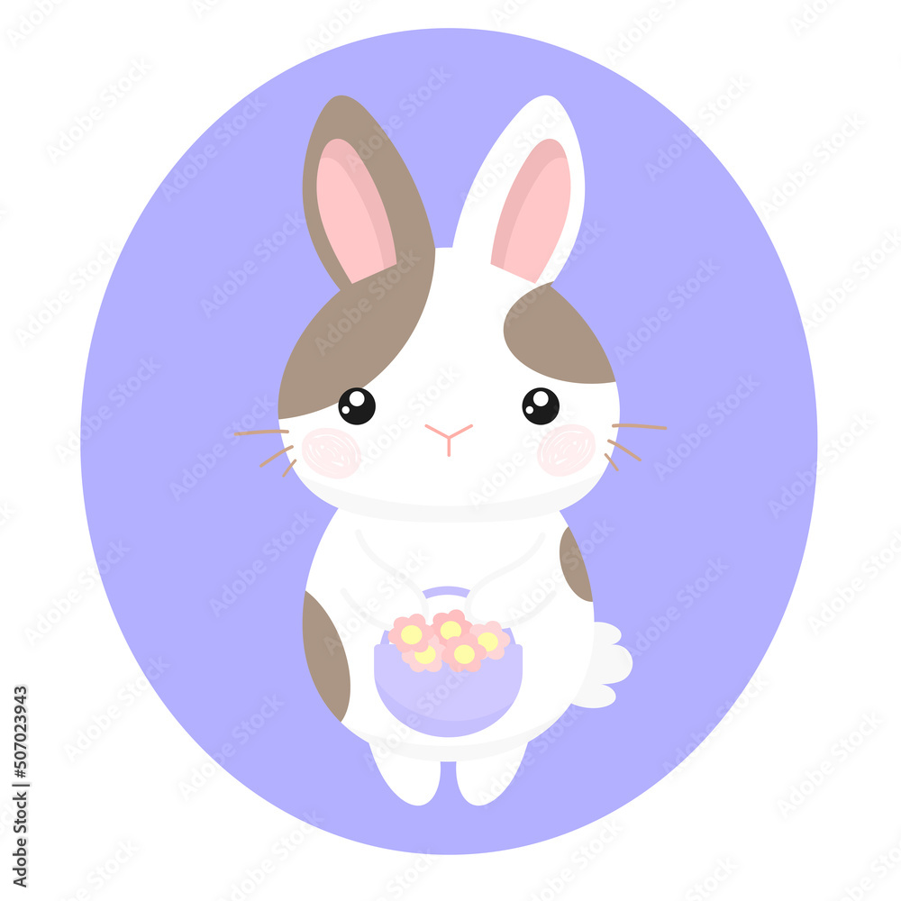 Fototapeta premium Cute cartoon rabbit with spots. Cartoon bunny vector illustration