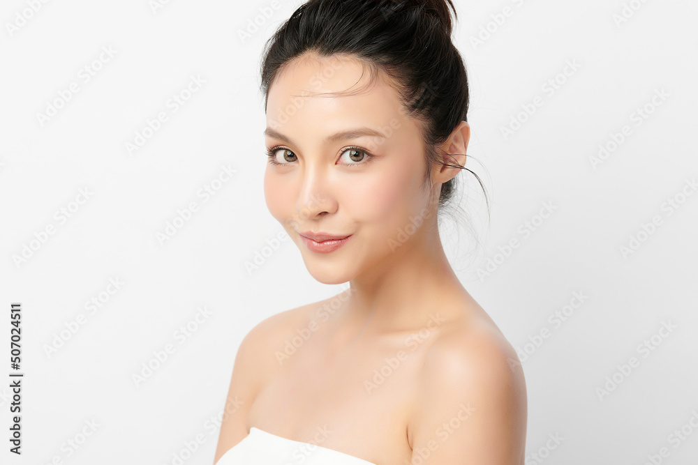 Beautiful young asian woman with clean fresh skin on white background, Face care, Facial treatment, Cosmetology, beauty and spa, Asian women portrait. Beautiful young asian woman with clean fresh skin on white background, Face care, Facial treatment, Cosmetology, beauty and spa, Asian women portrait.