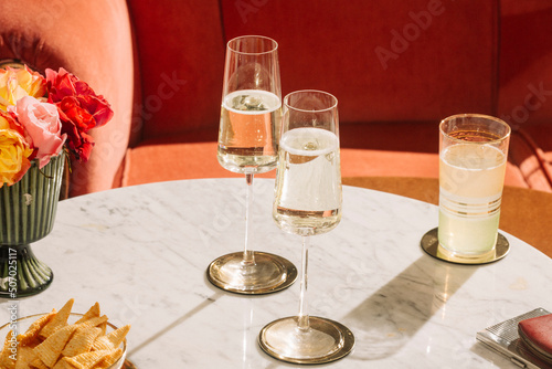 Prosecco flutes and snacks