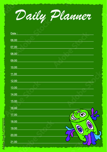 daily plan design with halloween vomit monster character theme