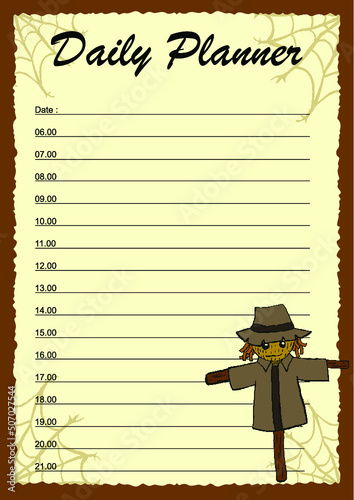daily plan design with halloween scarecrow character theme