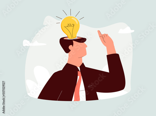 Think outside the box, light bulb in a head, Idea, brainstorming, dreaming creativity. New idea, brainstorming, solution