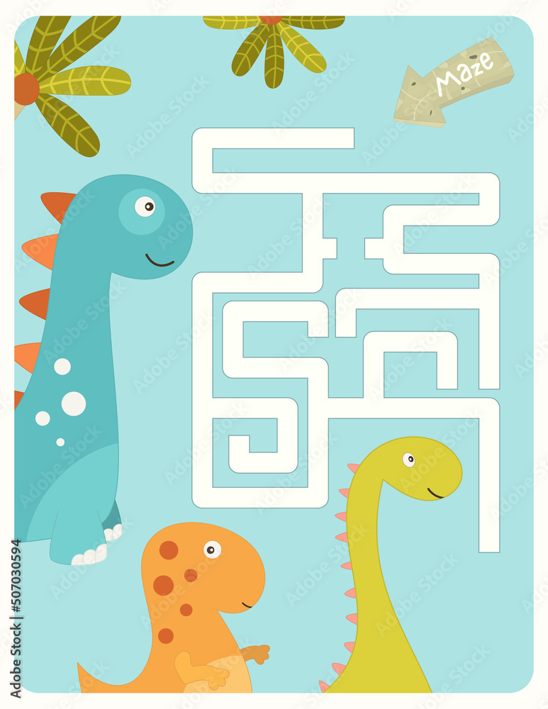 Cute Dinosaurs Maze game for children. Help Dinosaurs find correct way ...