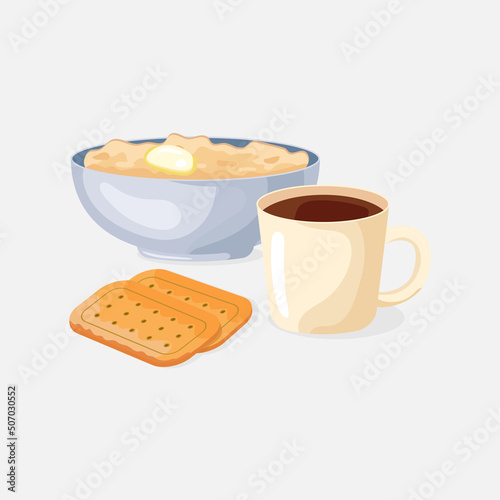 simple breakfast with coffee cookies and oatmeal