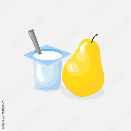 afternoon snack of yellow pear and yogurt