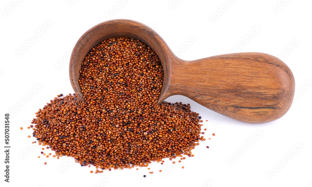 Canihua grains isolated on white background. Pile of qaniwa in wooden spoon. Dry grains of chenopodium pallidicaule. Canihua grains isolated on white background. Pile of qaniwa in wooden spoon. Dry grains of chenopodium pallidicaule.