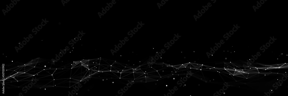 Dynamic wave with connected dots and lines on a black background ...