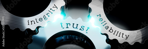 Trust, integrity, reliability - gears concept - 3D illustration photo