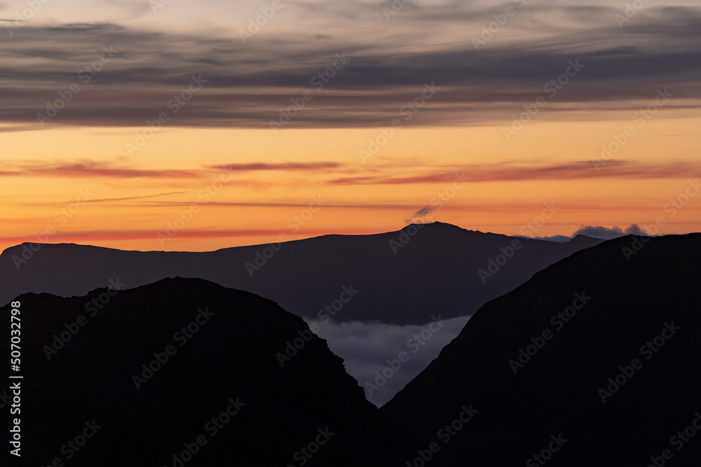 Incredible cloud inversion landscape view of the Rhinogydd in Snowdonia UK