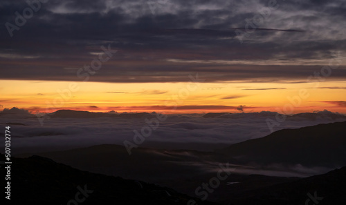 Incredible cloud inversion landscape view of the Rhinogydd in Snowdonia UK photo