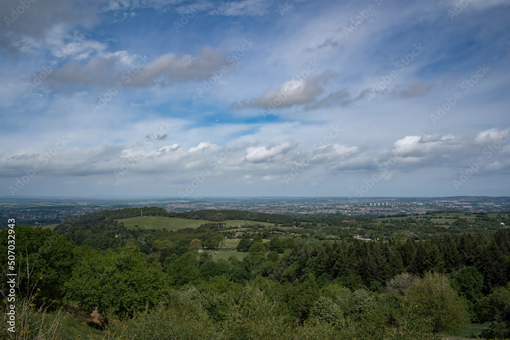 Aerial view of the West Midlands from the Clent Hills in Worcestershire