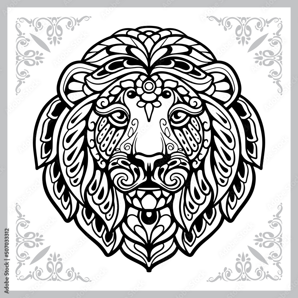 Fototapeta premium lion head zentangle arts. isolated on white background. 