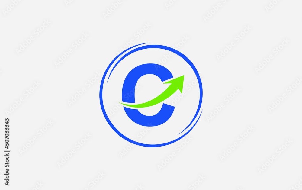Growth arrow icon vector and financial circle logo design with the letters and alphabets C Growth arrow icon vector and financial circle logo design with the letters and alphabets C