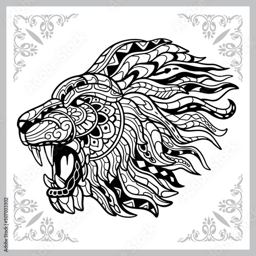 lion head zentangle arts. isolated on white background.