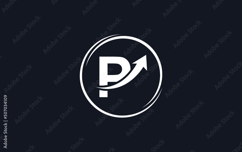 Growth arrow icon vector and financial circle logo design with the letters and alphabets P Growth arrow icon vector and financial circle logo design with the letters and alphabets P