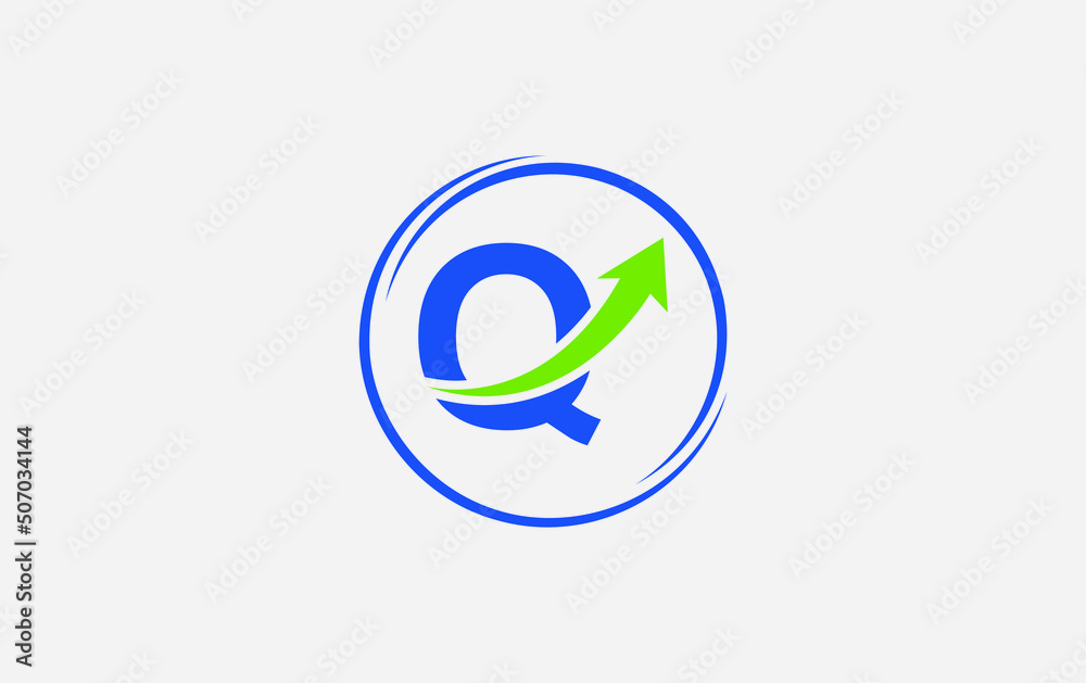 Growth arrow icon vector and financial circle logo design with the letters and alphabets Q Growth arrow icon vector and financial circle logo design with the letters and alphabets Q