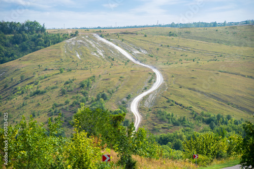 Automobile country road from the top of the Voronezh Belogorie hill photo