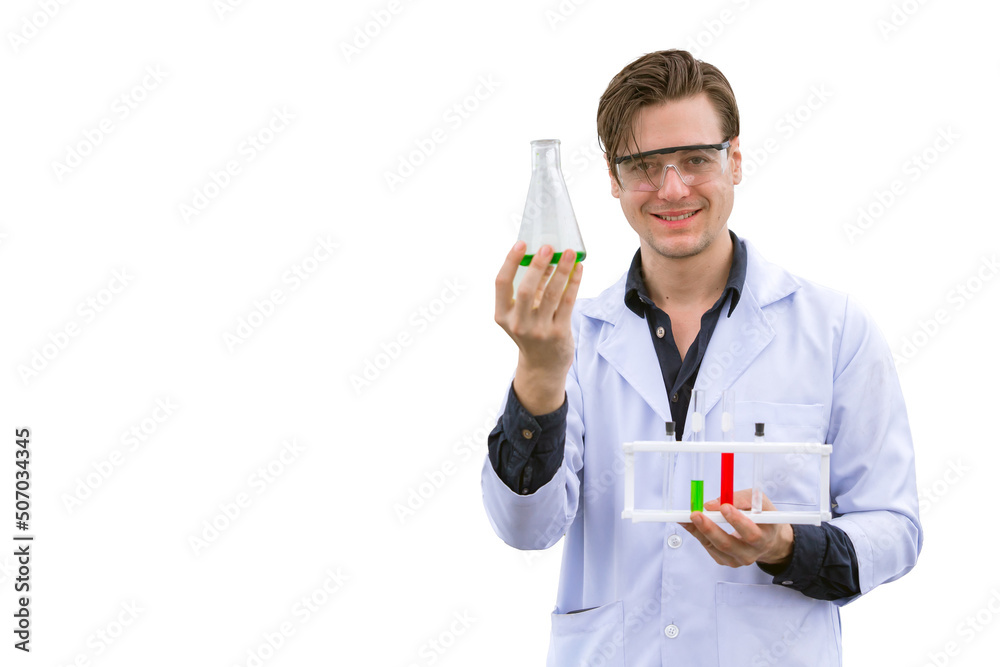 scientist isolated. caucasian male with science lab equipments happy smile on white background. scientist isolated. caucasian male with science lab equipments happy smile on white background.