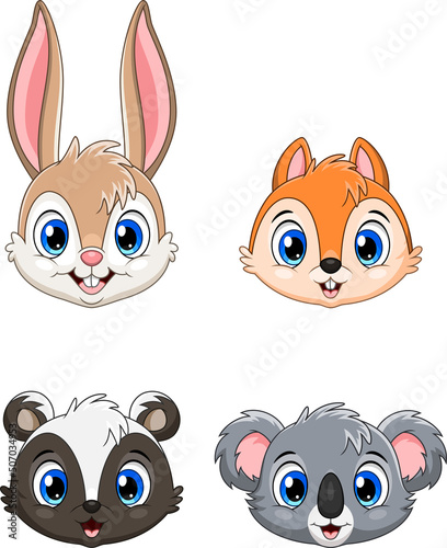 Cute animal face collection set