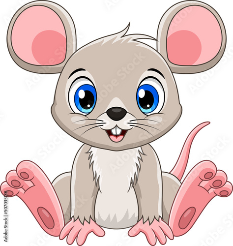 Cartoon cute baby mouse sitting