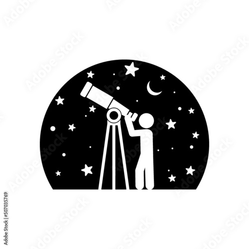 Man Looking Through Telescope icon isolated on white background