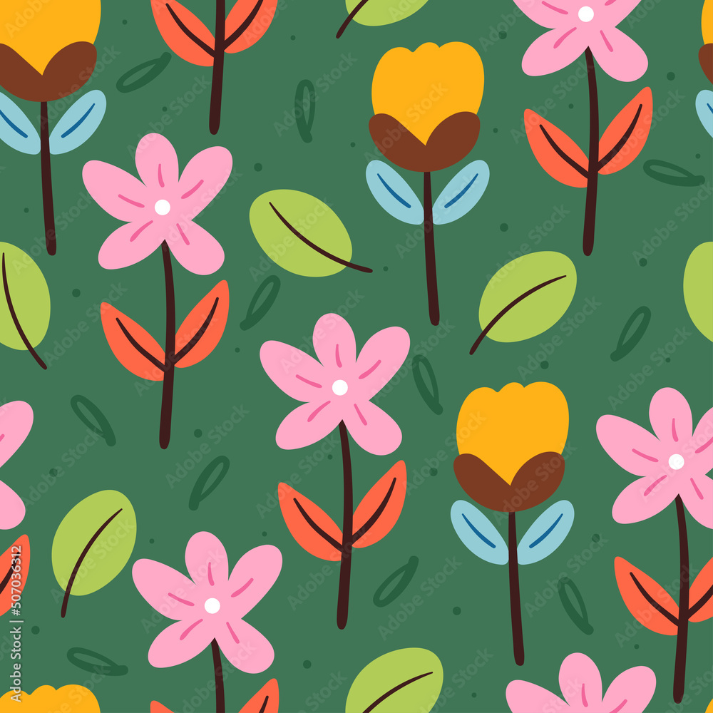 seamless pattern cartoon flower and leaves. cute botanical wallpaper seamless pattern cartoon flower and leaves. cute botanical wallpaper