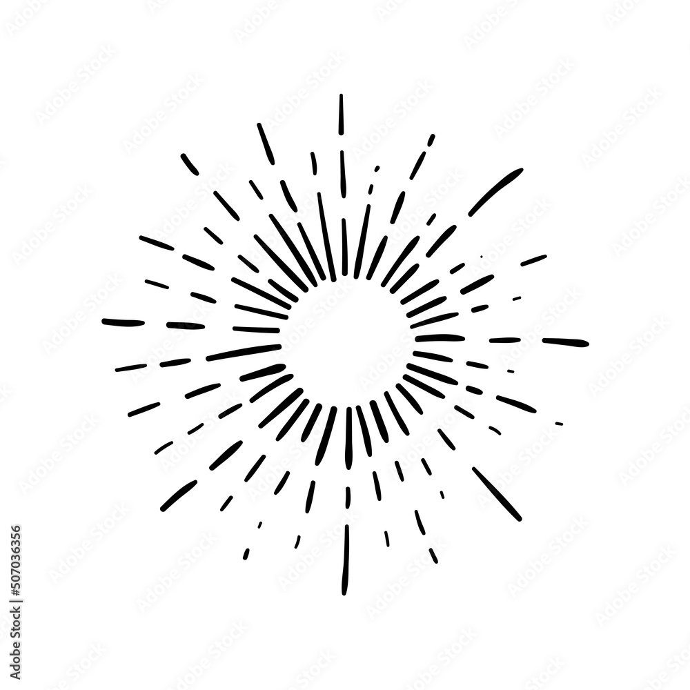 Sunburst, explosion effects, vintage doodle isolated on white background