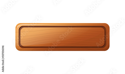 Wooden rectangular button for user interface design in game, video player or website. Vector cartoon