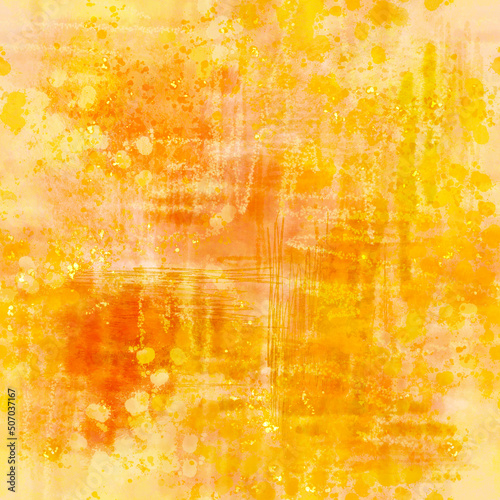 Abstract bright yellow hues painting Multicolored layered spots, blots, strokes and scribbles on a seamless surface