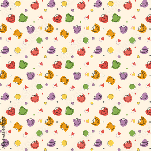 Fototapeta Naklejka Na Ścianę i Meble -  Seamless pattern with food colorful line icons